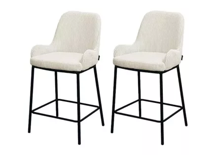 Lot de 2 chaises de bar en velours côtelé beige 65cm Salinas