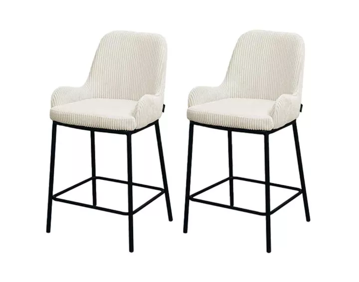 Lot de 2 chaises de bar en velours côtelé beige 65cm Salinas