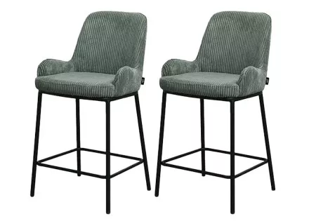 Lot de 2 chaises de bar en velours côtelé vert 65 cm Salinas