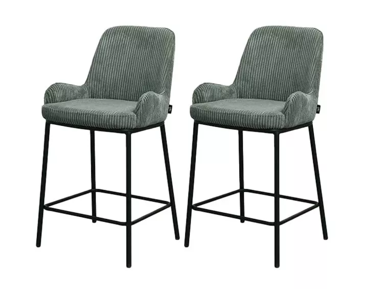 Lot de 2 chaises de bar en velours côtelé vert 65 cm Salinas