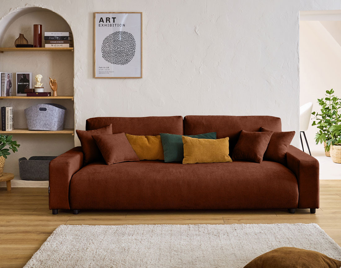 Canapé 3 places convertible avec coffre en velours texturé Pivoine