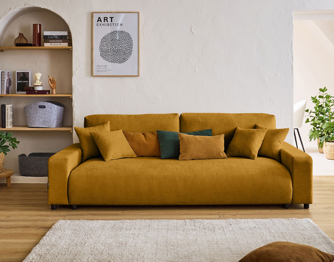 Canapé 3 places convertible avec coffre en velours texturé Pivoine
