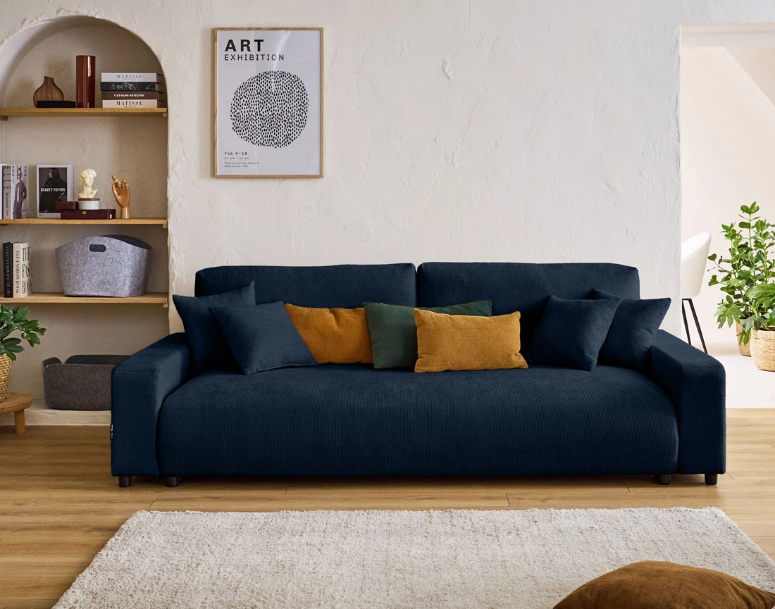 Canapé 3 places convertible avec coffre en velours texturé Pivoine