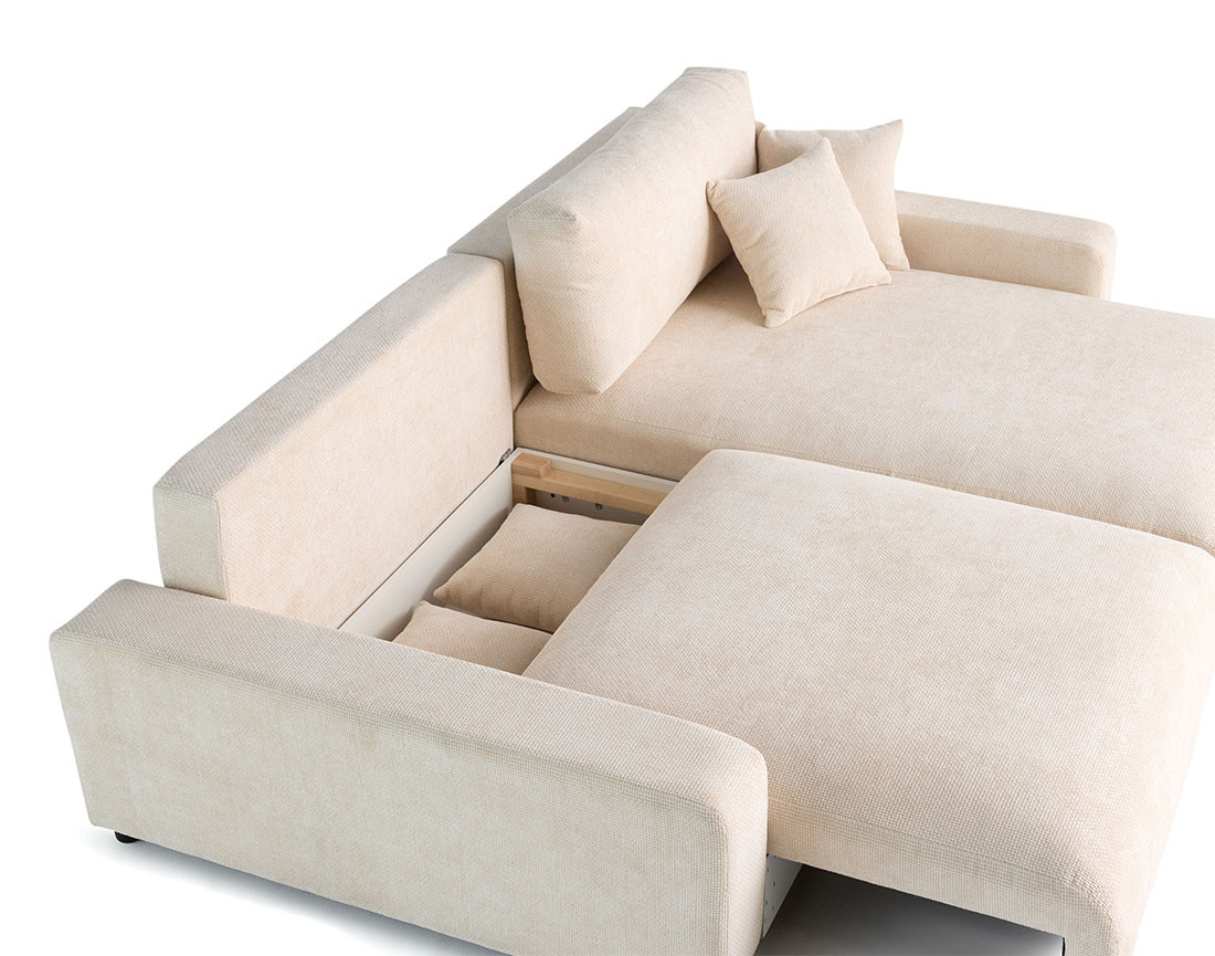 Canapé d'angle réversible 4 places convertible avec coffre en velours texturé Pivoine