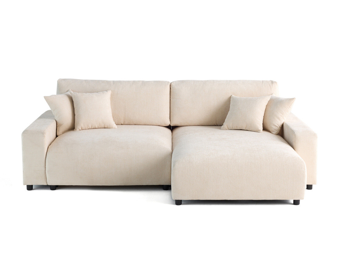 Canapé d'angle réversible 4 places convertible avec coffre en velours texturé Pivoine