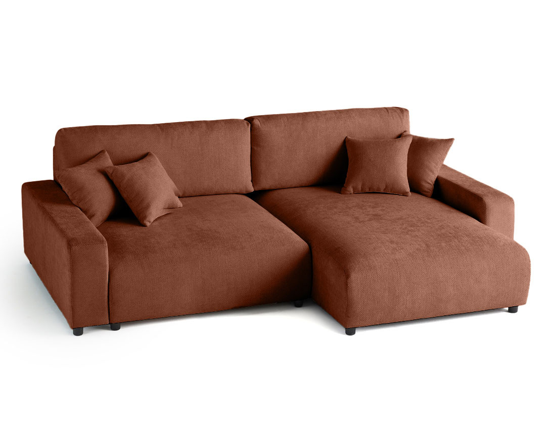 Canapé d'angle réversible 4 places convertible avec coffre en velours texturé Pivoine