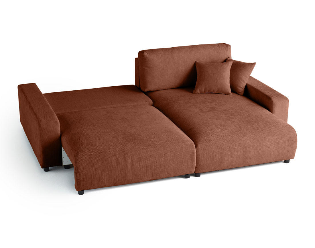 Canapé d'angle réversible 4 places convertible avec coffre en velours texturé Pivoine