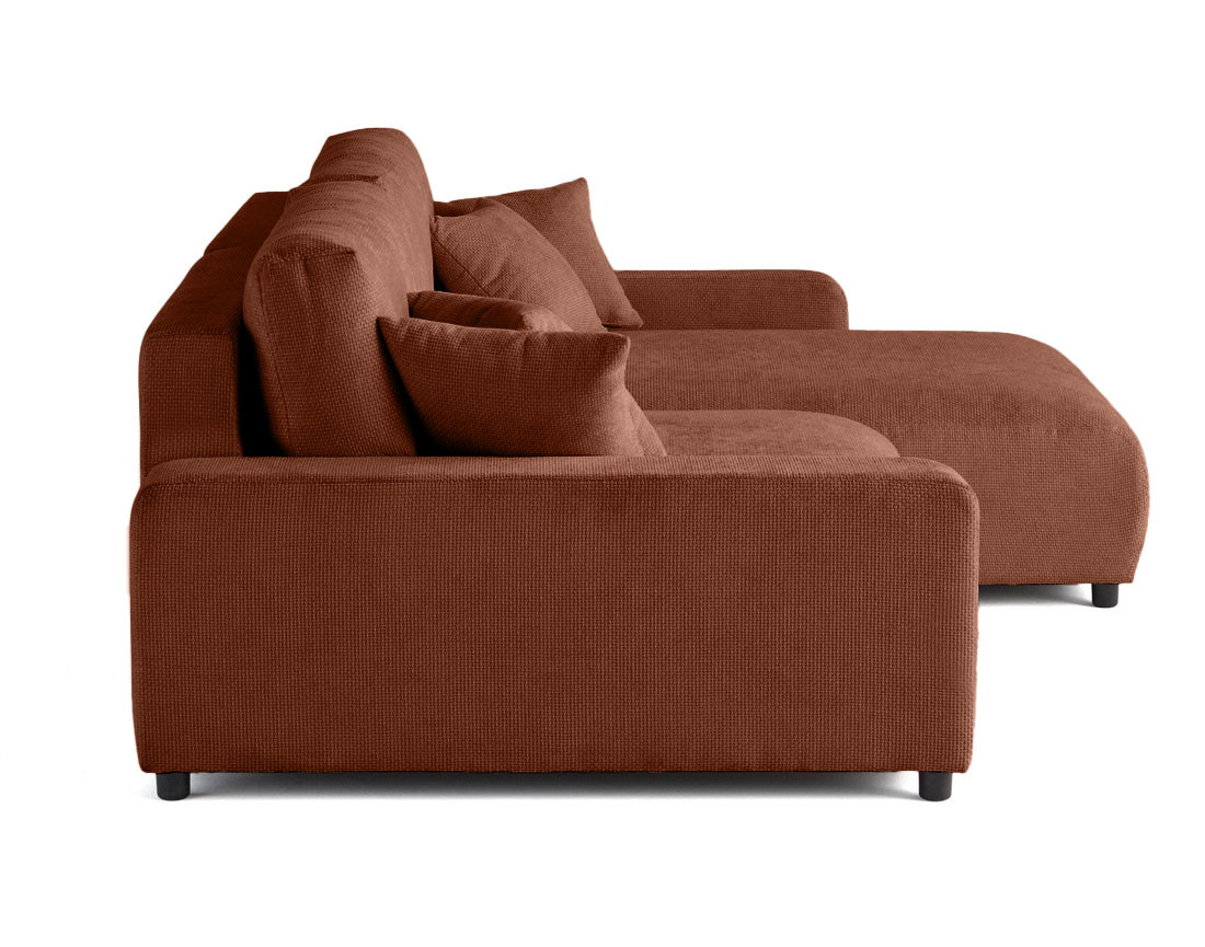 Canapé d'angle réversible 4 places convertible avec coffre en velours texturé Pivoine