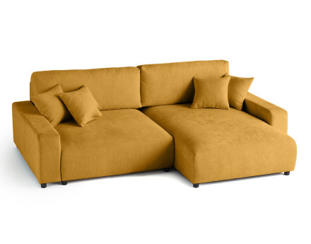 Canapé d'angle réversible 4 places convertible avec coffre en velours texturé Pivoine