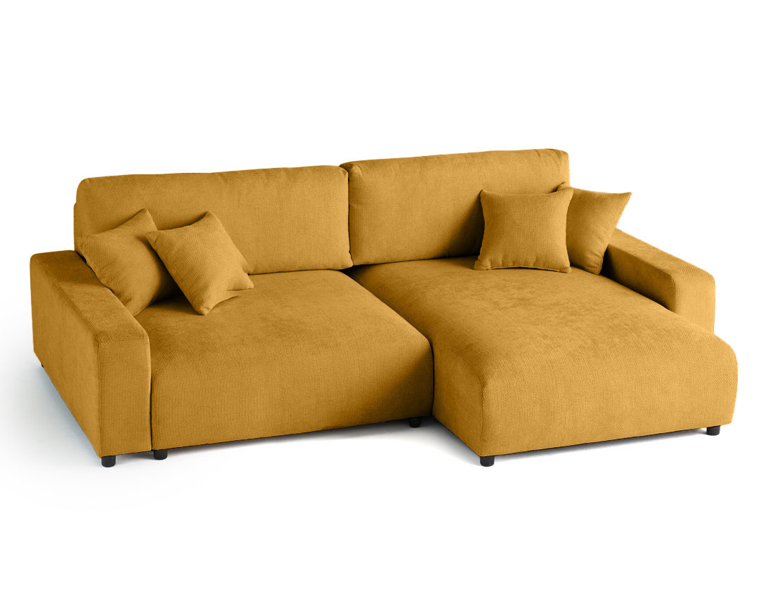 Canapé d'angle réversible 4 places convertible avec coffre en velours texturé Pivoine