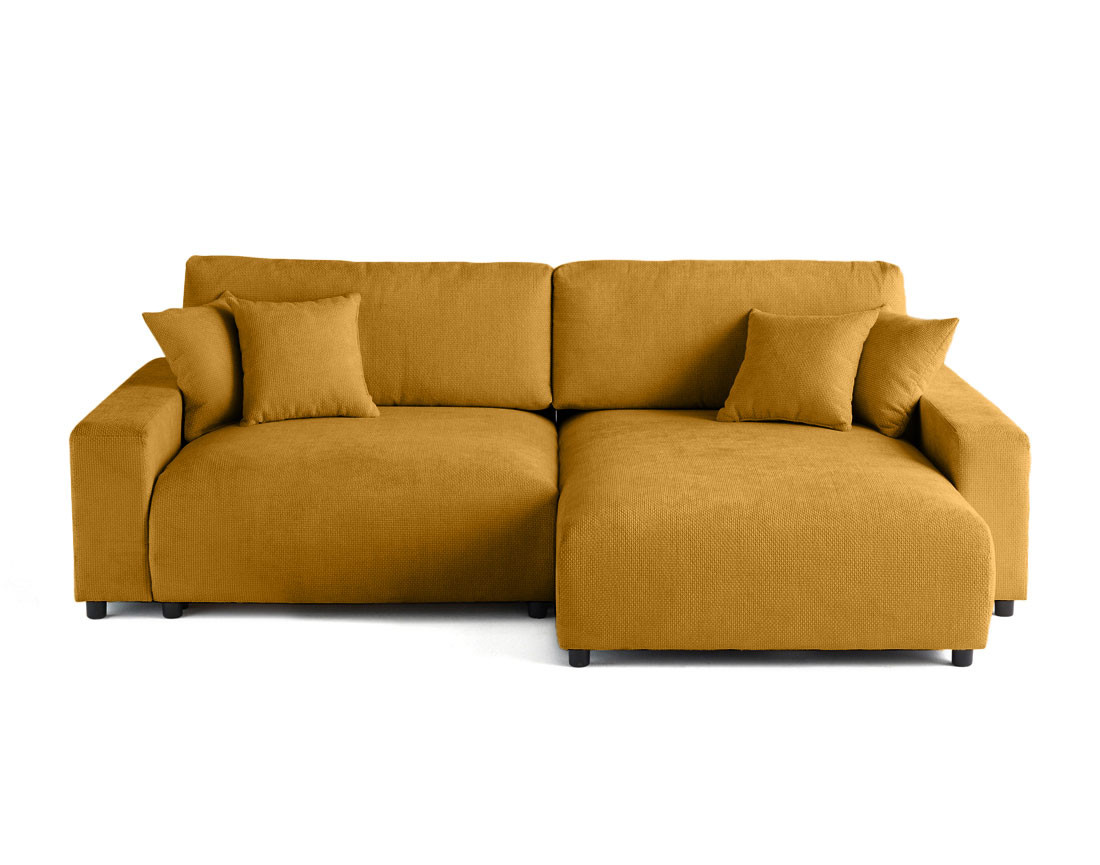 Canapé d'angle réversible 4 places convertible avec coffre en velours texturé Pivoine