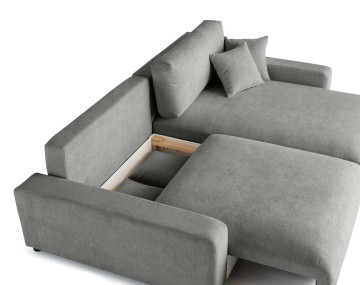 Canapé d'angle réversible 4 places convertible avec coffre en velours texturé Pivoine