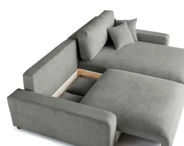 Canapé d'angle réversible 4 places convertible avec coffre en velours texturé Pivoine