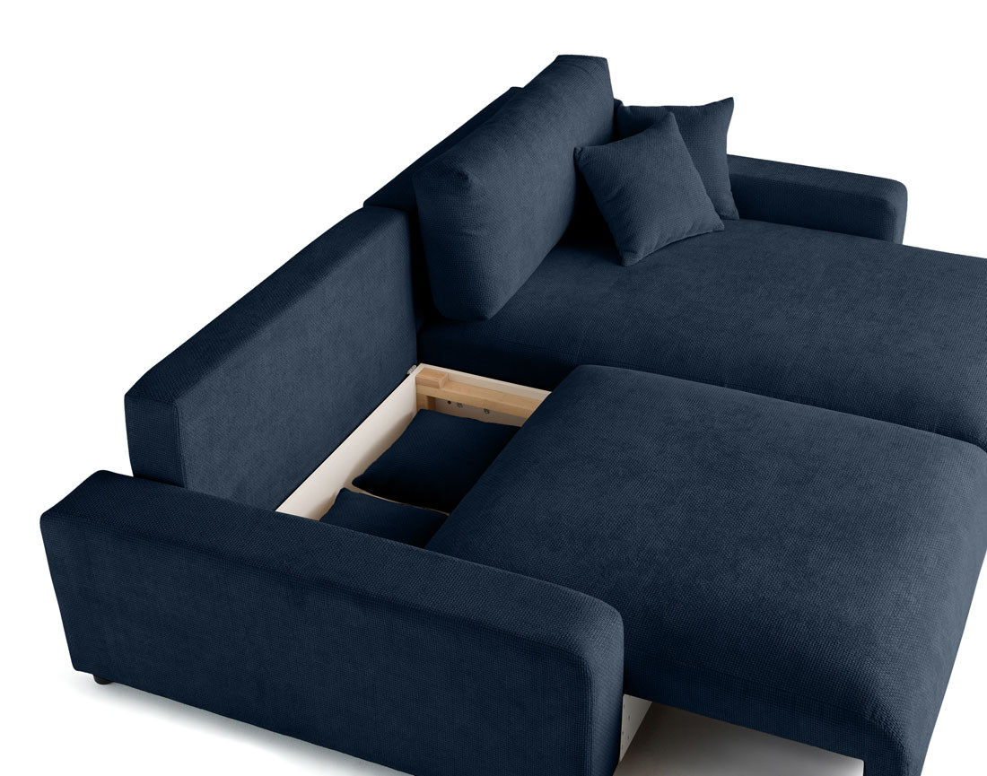 Canapé d'angle réversible 4 places convertible avec coffre en velours texturé Pivoine