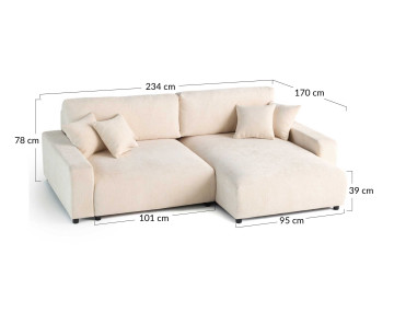 Canapé d'angle réversible 4 places convertible avec coffre en velours texturé Pivoine