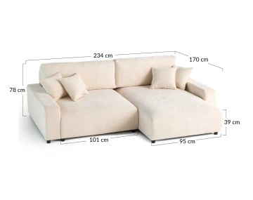 Canapé d'angle réversible 4 places convertible avec coffre en velours texturé Pivoine