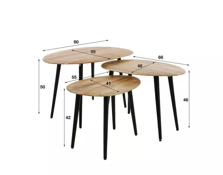 Lot de 3 tables basses bois massif d'acacia Kota