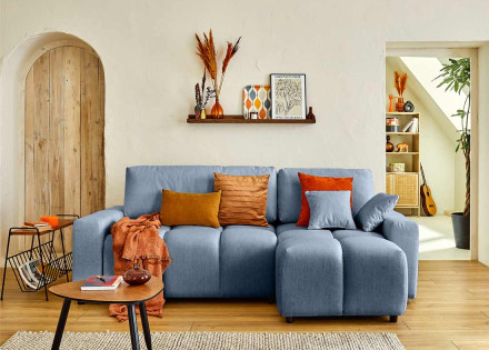 Canapé d'angle réversible convertible avec coffre 4 places en tissu Crocus