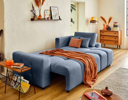 Canapé d'angle réversible convertible avec coffre 4 places en tissu Crocus