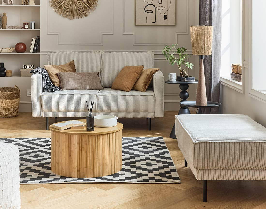 Canapé droit 2 places en velours côtelé Charlie Canapé droit 2 places en velours côtelé Charlie