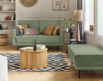 Canapé droit 2 places en velours côtelé Charlie