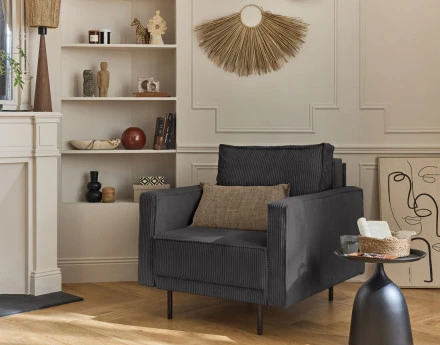 Fauteuil en velours côtelé avec pieds hauts Charlie