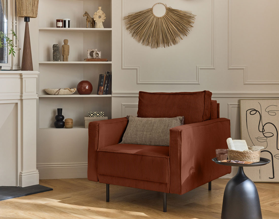 Fauteuil en velours côtelé avec pieds hauts Charlie