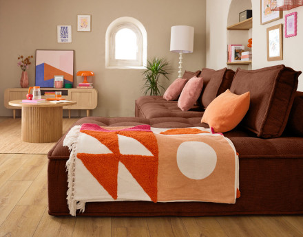 Canapé d'angle modulable 4 places en velours texturé Marisol