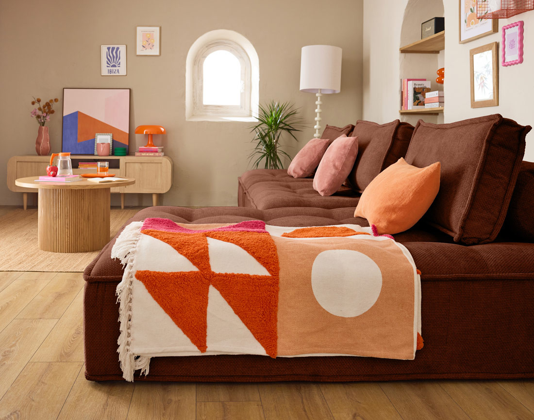 Canapé d'angle modulable 4 places en velours texturé Marisol