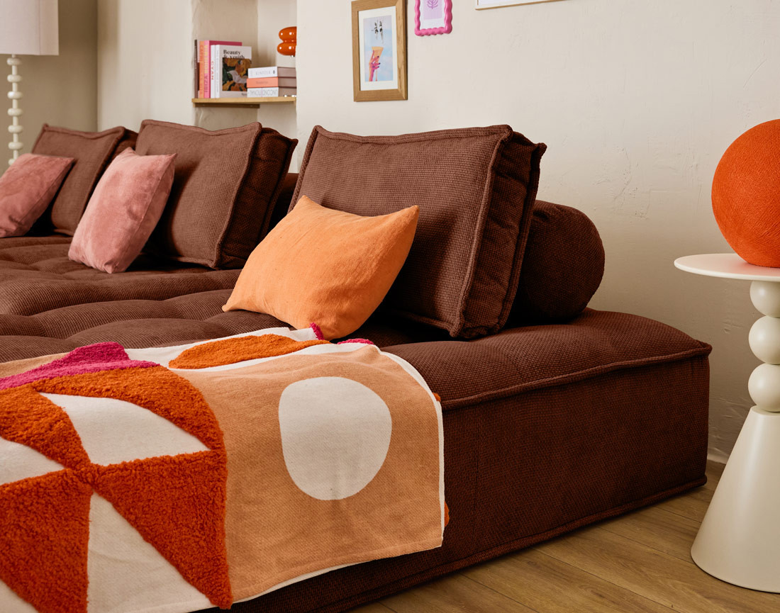 Canapé d'angle modulable 4 places en velours texturé Marisol