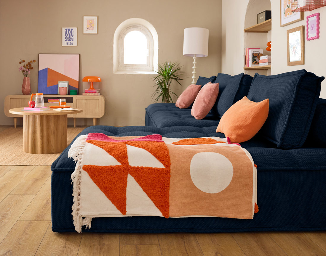 Canapé d'angle modulable 4 places en velours texturé Marisol