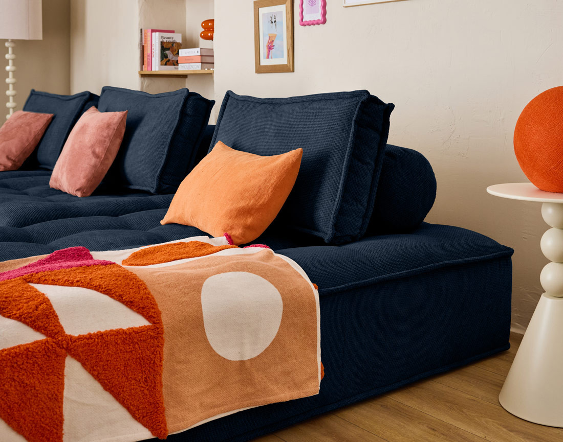 Canapé d'angle modulable 4 places en velours texturé Marisol