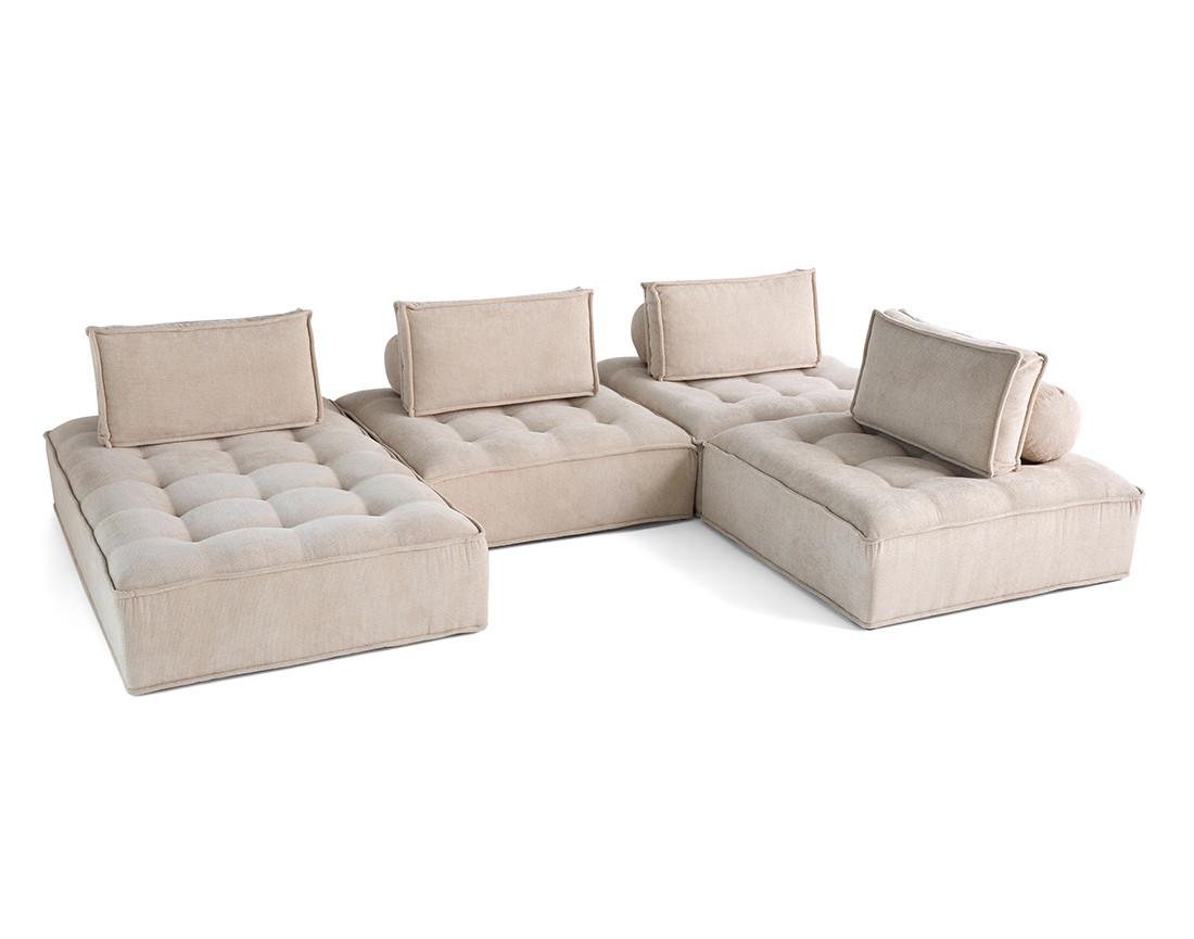 Canapé panoramique modulable 7 places en velours texturé Marisol