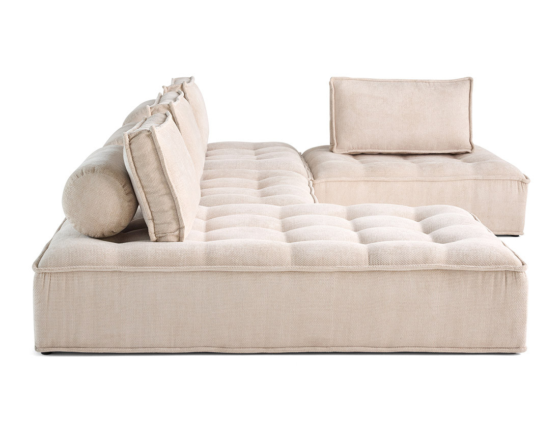 Canapé panoramique modulable 7 places en velours texturé Marisol