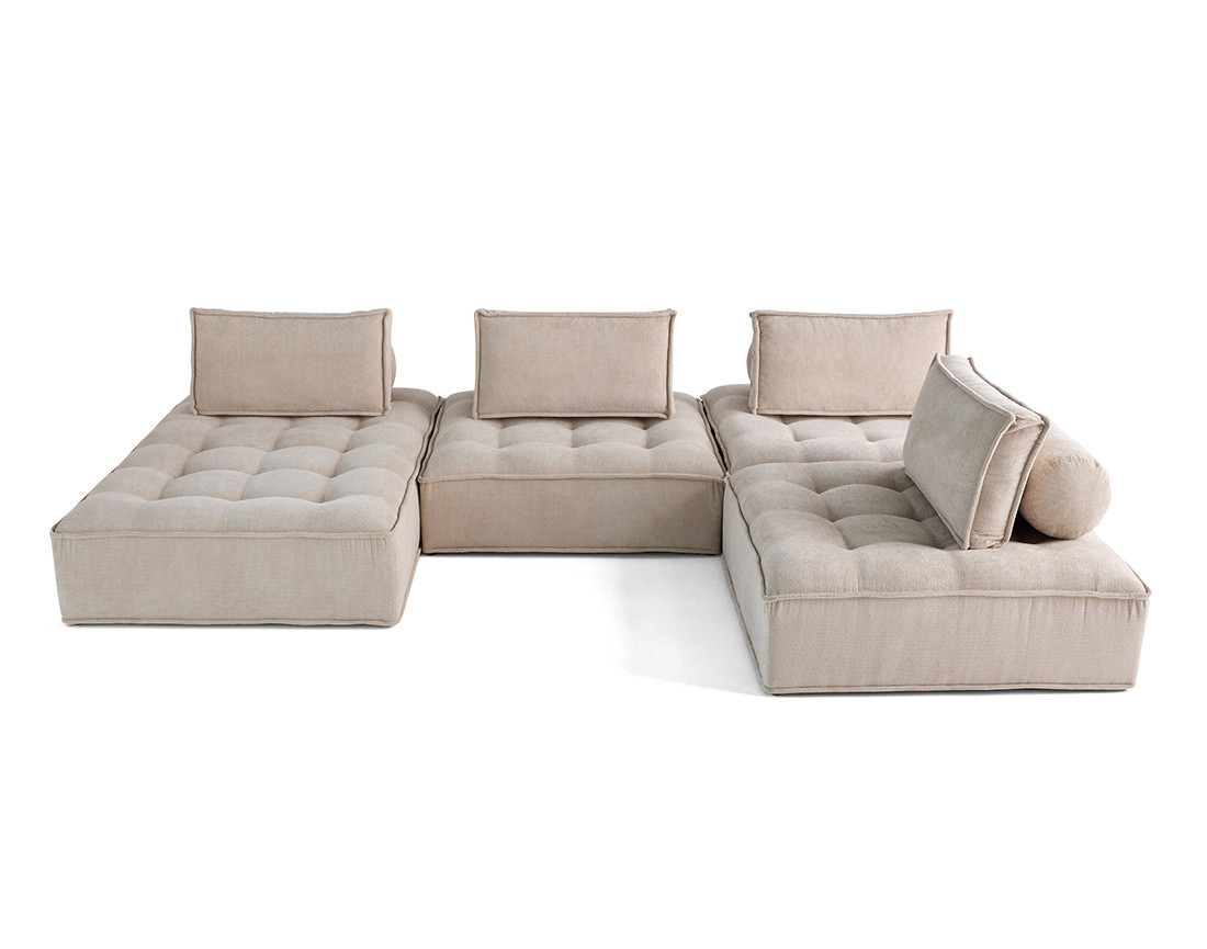 Canapé panoramique modulable 7 places en velours texturé Marisol