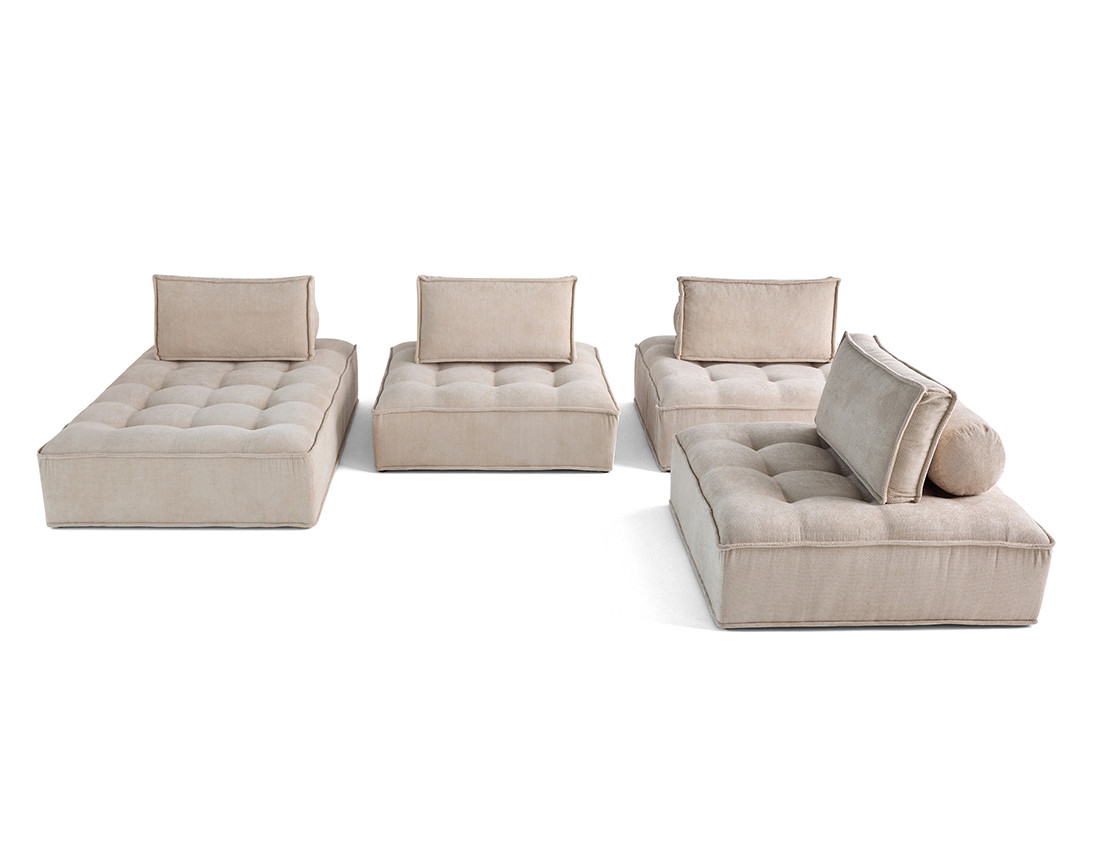 Canapé panoramique modulable 7 places en velours texturé Marisol