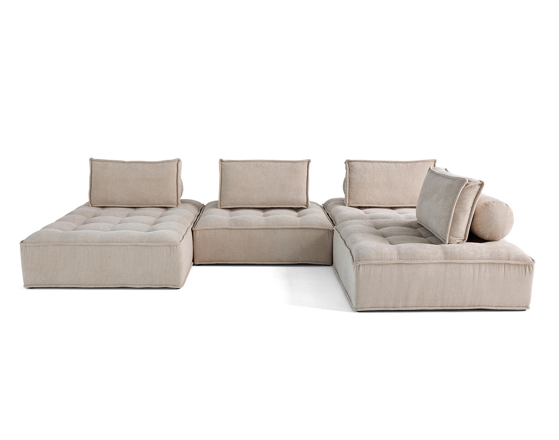 Canapé panoramique modulable 7 places en velours texturé Marisol