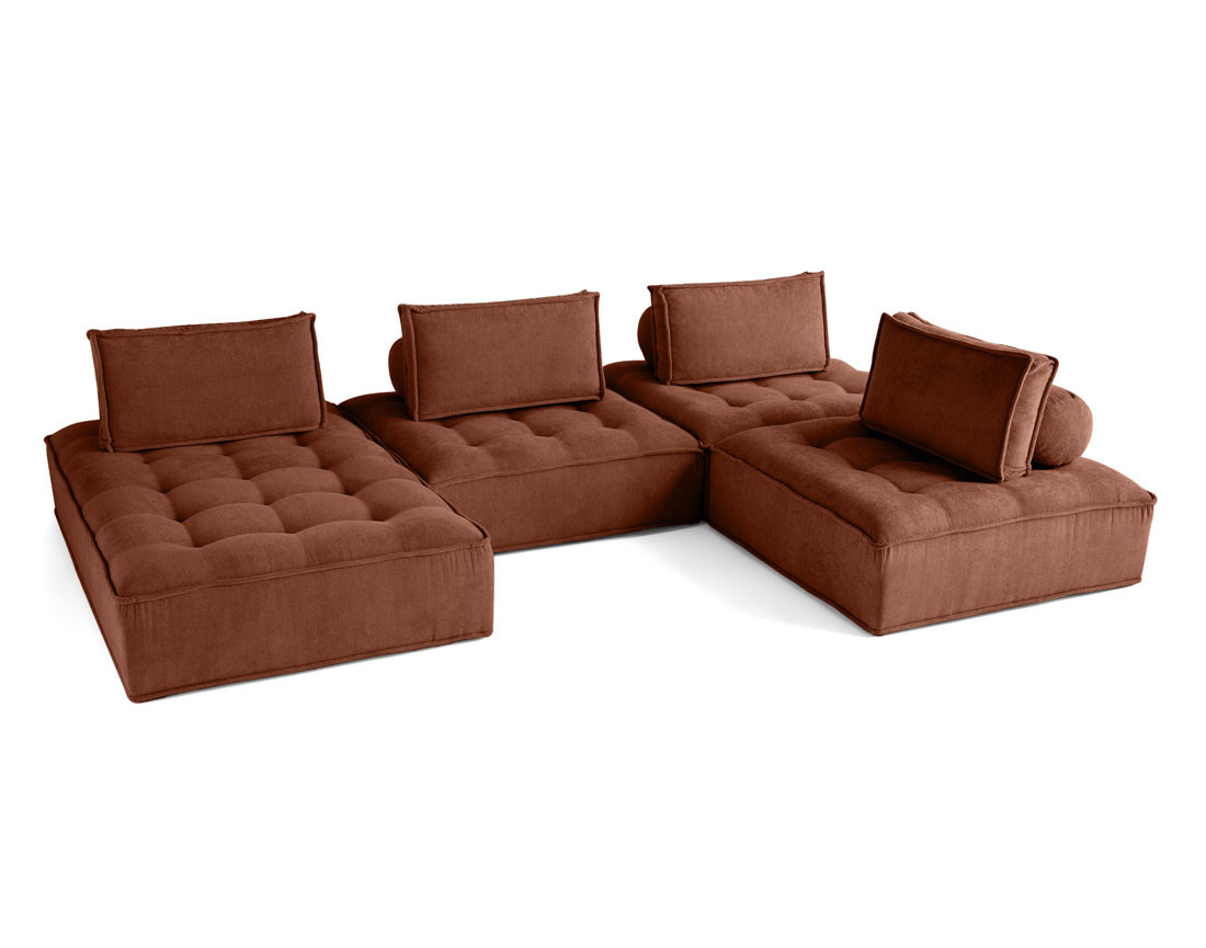 Canapé panoramique modulable 7 places en velours texturé Marisol