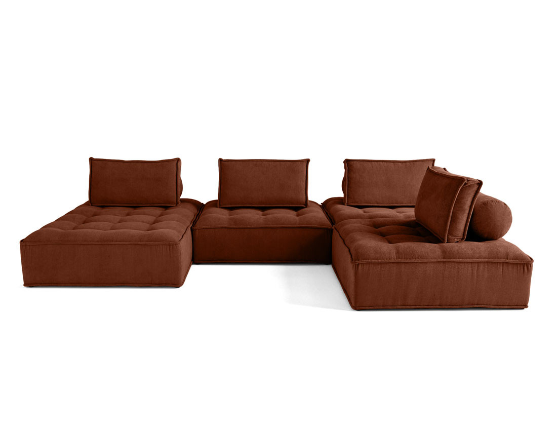 Canapé panoramique modulable 7 places en velours texturé Marisol