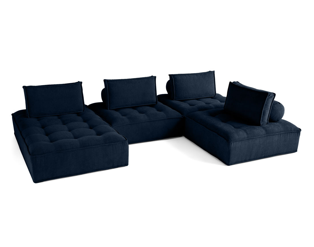 Canapé panoramique modulable 7 places en velours texturé Marisol