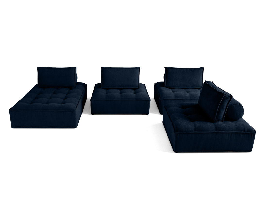 Canapé panoramique modulable 7 places en velours texturé Marisol