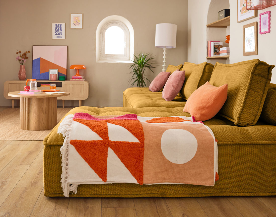 Module d'assise méridienne 2 places en velours texturé Marisol