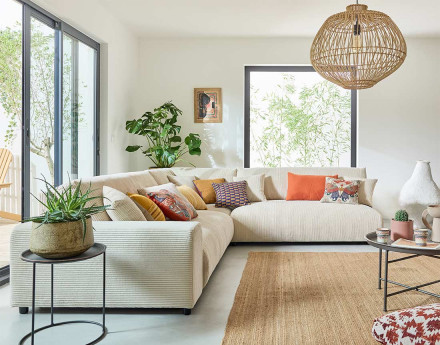 Module d'assise 2 places sans accoudoirs en velours côtelé Garance