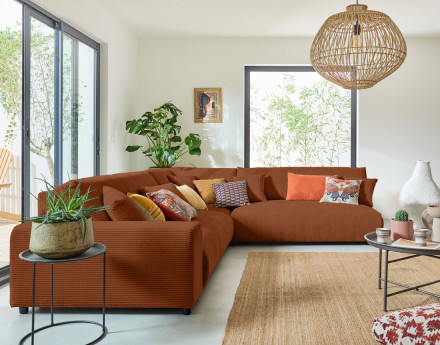 Module d'assise 2 places sans accoudoirs en velours côtelé Garance