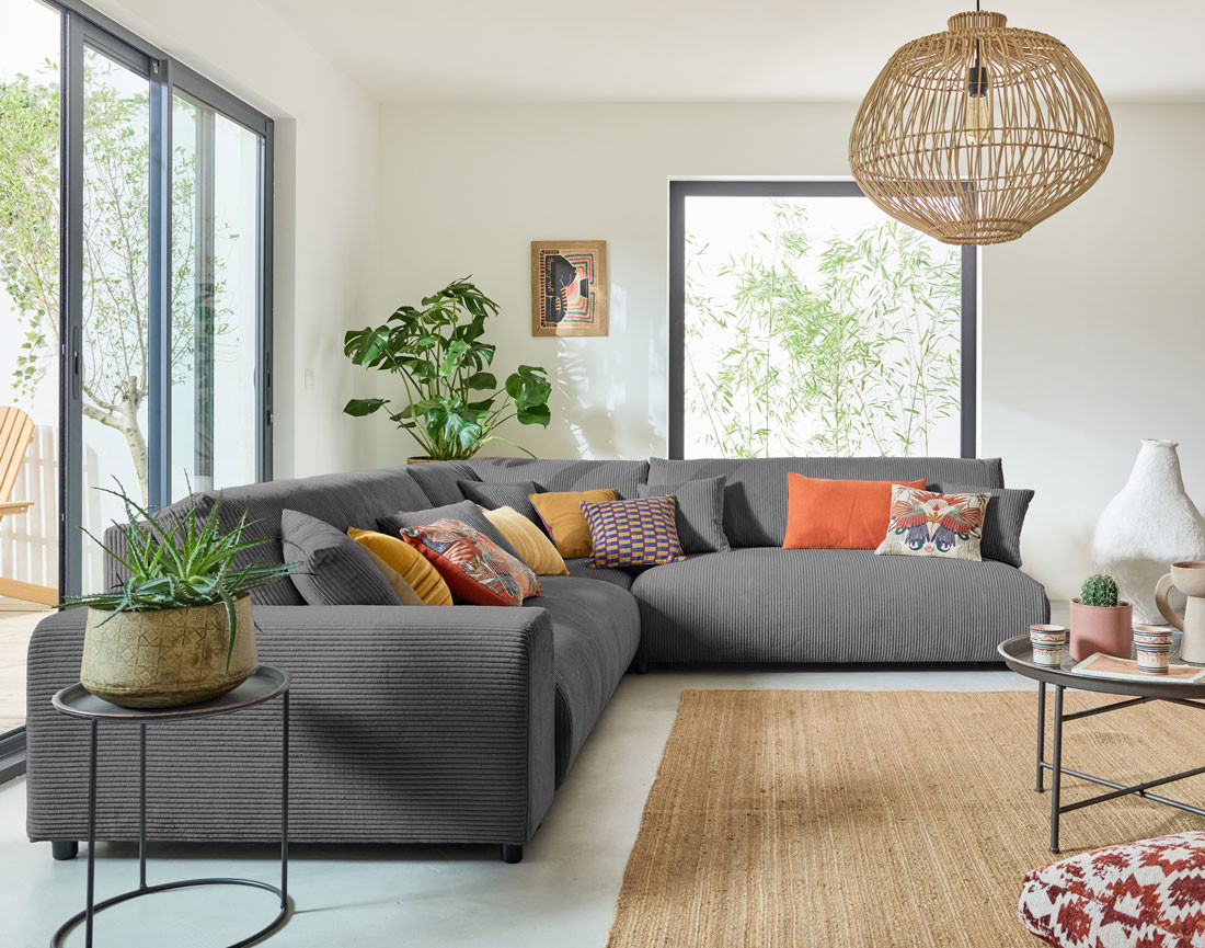 Module d'assise 2 places sans accoudoirs en velours côtelé Garance