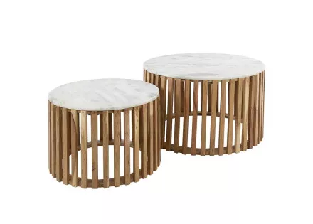 Lot de 2 tables basses en bois massif de manguier 65 et 60 cm Utara