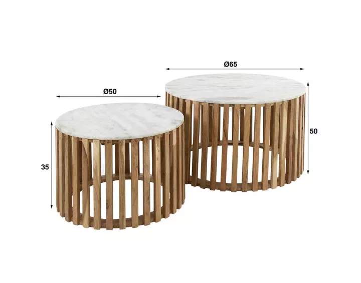 Lot de 2 tables basses en bois massif de manguier 65 et 60 cm Utara