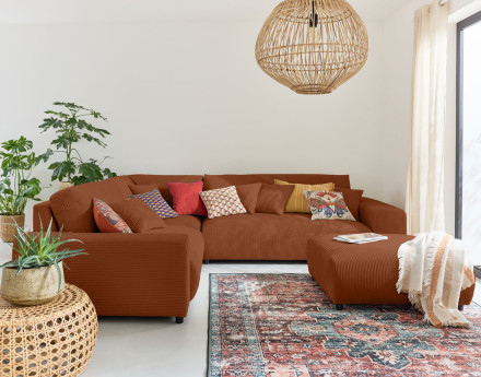 Module d'assise 2 places avec accoudoir droit en velours côtelé Garance