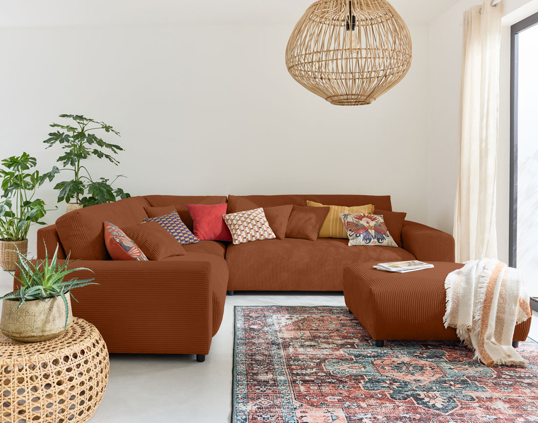 Module d'assise 2 places avec accoudoir gauche en velours côtelé Garance