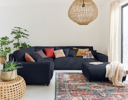 Module d'assise 2 places avec accoudoir gauche en velours côtelé Garance